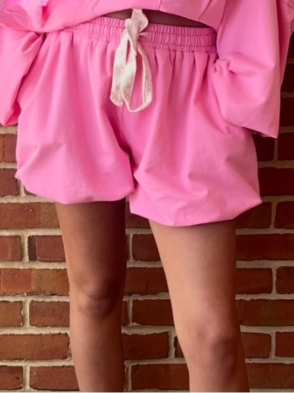 Women's Pink Drawstring Bubble Shorts